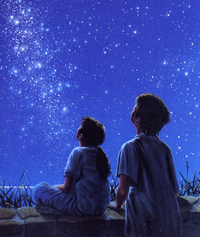 immagine bambini che guardano il cielo