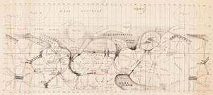 Figura 26: Mappa di Marte prodotta da Schiaparelli nel 1890; si noti come la superficie del pianeta
risulta solcata da un complesso sistema di canali che non erano presenti nella mappa del 1877.