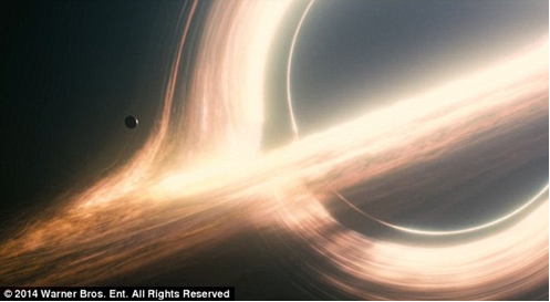 Fig. 3 - Come apparirebbe un buco nero che accresce materia ad un esploratore spaziale che incautamente passasse li' vicino (dal film Interstellar). Vedi anche https://www.youtube.com/watch?v=Z6mEvHG1jsc
https://www.youtube.com/watch?v=uLMmBjwSGbQ