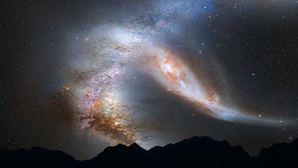 Fig. 3 - Rappresentazione pittorica della Galassia di Andromeda e della Via Lattea