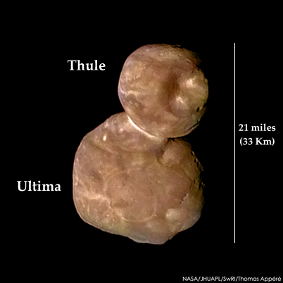 Fig. 4 - Ultima Thule, la provola cosmica, nell'immagine a piu` alta risoluzione ricevuta (24 gennaio 2019).