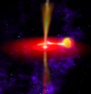 Fig. 1 - Immagine artistica del sistema binario GRS 1915+105 - Crediti: Dana Berry (CfA/NASA).