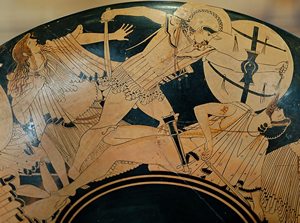 Fig. 1 - Scena di battaglia fra achei e troiani (490 a.C.) - Museo del Louvre.
