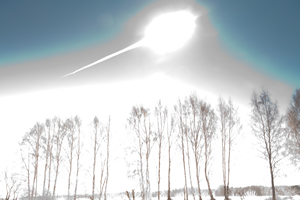 Fig. 1 - L'asteroide esploso sopra la citta' di Chelyabinsk in Russia. La foto e' stata presa dal fotografo Marat Ametvaleev. APOD del 23 febbraio 2013.