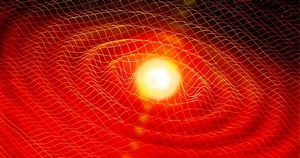 Fig. 4 - Immagine artistica della propagazione delle onde gravitazionali.