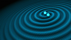 Fig. 3 - Rappresentazione artistica delle onde gravitazionali emesse dalla fusione di due stelle di neutroni.