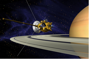 Fig. 2 - Raffigurazione artistica della sonda Cassini vicino a Saturno.