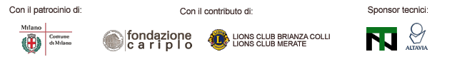 banner con i loghi degli sponsor: Comune di Milano (patrocionio); Fondazione Cariplo e Lions Club Brianza Colli e Merate (contributo); Neo Tech Srl e Altavia Srl (sponsor tecnici)