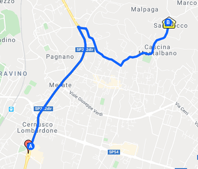 Immagine da google maps del percorso per la nostra sede di Merate