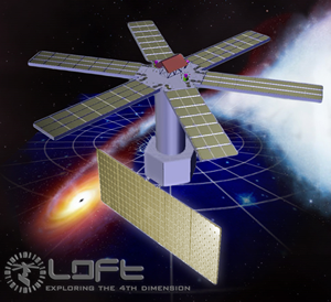 Fig. 1 - Immagine artistica del satellite SOFT - Crediti: LOFT team, IASF/INAF Rome, Thales Alenia Space Italia, ESA-NASA.