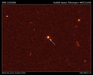 Fig. 2 - Fotografia della piccola galassia che ospita la sorgente misteriosa scattata dal telescopio spaziale il 4 aprile 2011.