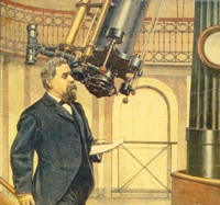 Fig. 1 - Giovanni Virginio Schiaparelli, qui ritratto nel 1907 sulla copertina della Domenica del Corriere. Dal 1877 al 1900 osservò e disegnò Marte e i suoi celebri "canali", legando il suo nome al pianeta rosso. Crediti: OAB.