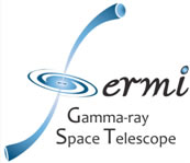 Fig. 3 - Il "logo" del satellite Fermi. La f stilizzata simboleggia i due getti che fuoriescono dal nucleo di una galassia. Getti di questo tipo sono forti produttori di raggi gamma visti dal satellite Fermi.