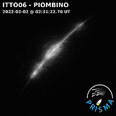 Figure 2: a bolid image from Piombino camera (2022/02/02). Crediti: PRISMA.