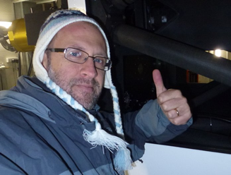 Image for: Massimo ready for a cold observing night during commissioning!