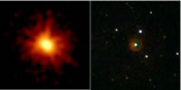 A sinistra il lampo di raggi gamma registrato dal satellite Swift; a destra il lampo di raggi gamma registrato dal telescopio ottico TORTORA.