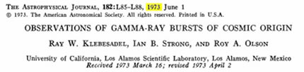 Testata del primo articolo scientifico che testimoniava lesistenza dei GRB
