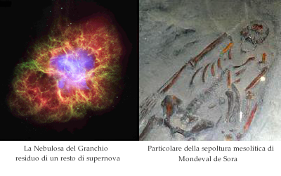 in alto Nebulosa del Granchio - in basso sepoltura mesolitica di Mondeval
de Sora